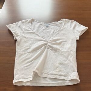 Brandy Melville White Ruched V-Neck Crop Top